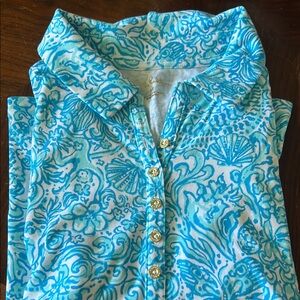 Lilly Pulitzer Turquoise and White Patterned Shirt